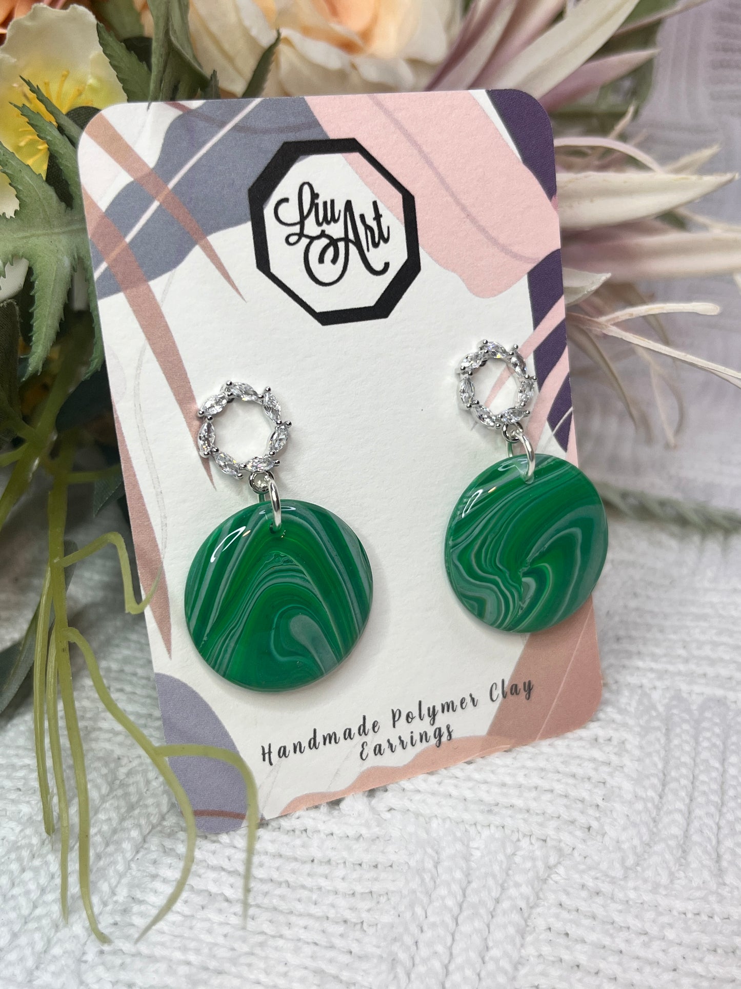 dangling-stud-polymer-clay-earrings-green-perspective-view