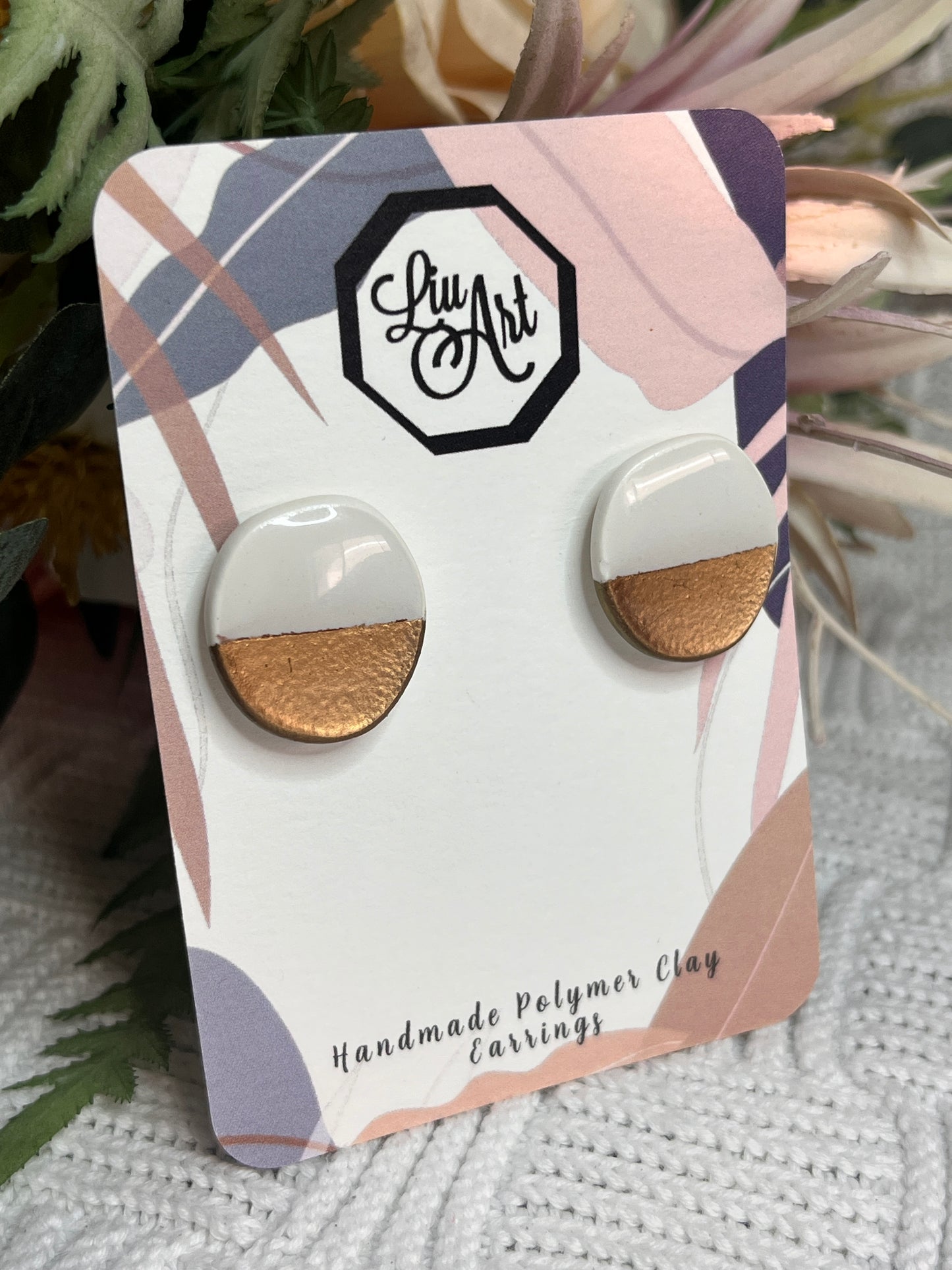 circle-stud-polymer-clay-earrings-white-golden-perspective-view