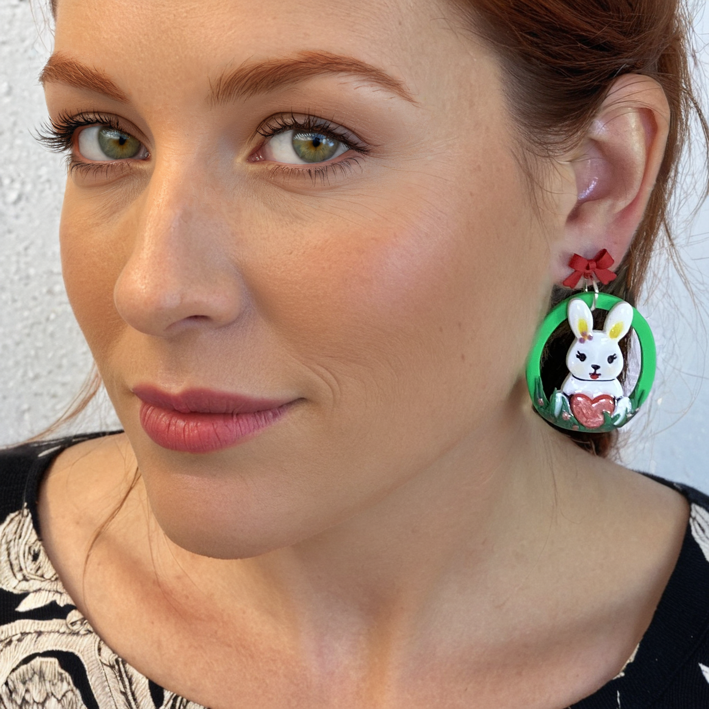polymer-clay-earrings-love-bunny-model-view