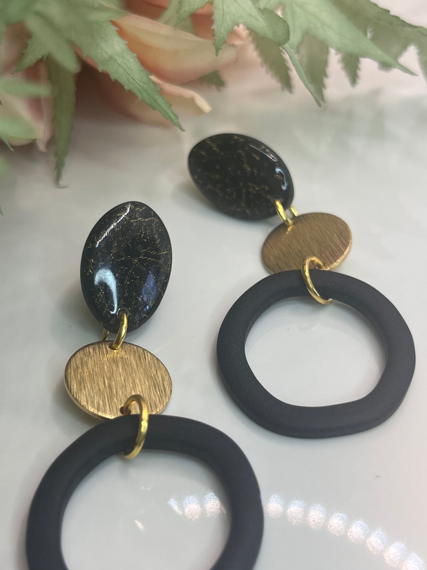 Polymer Clay Noir Hoops