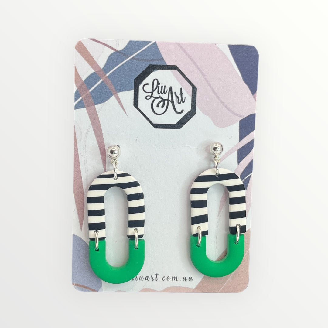 Polymer Clay Green Stripe Hoops
