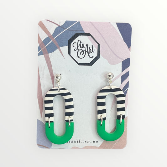 Polymer Clay Green Stripe Hoops