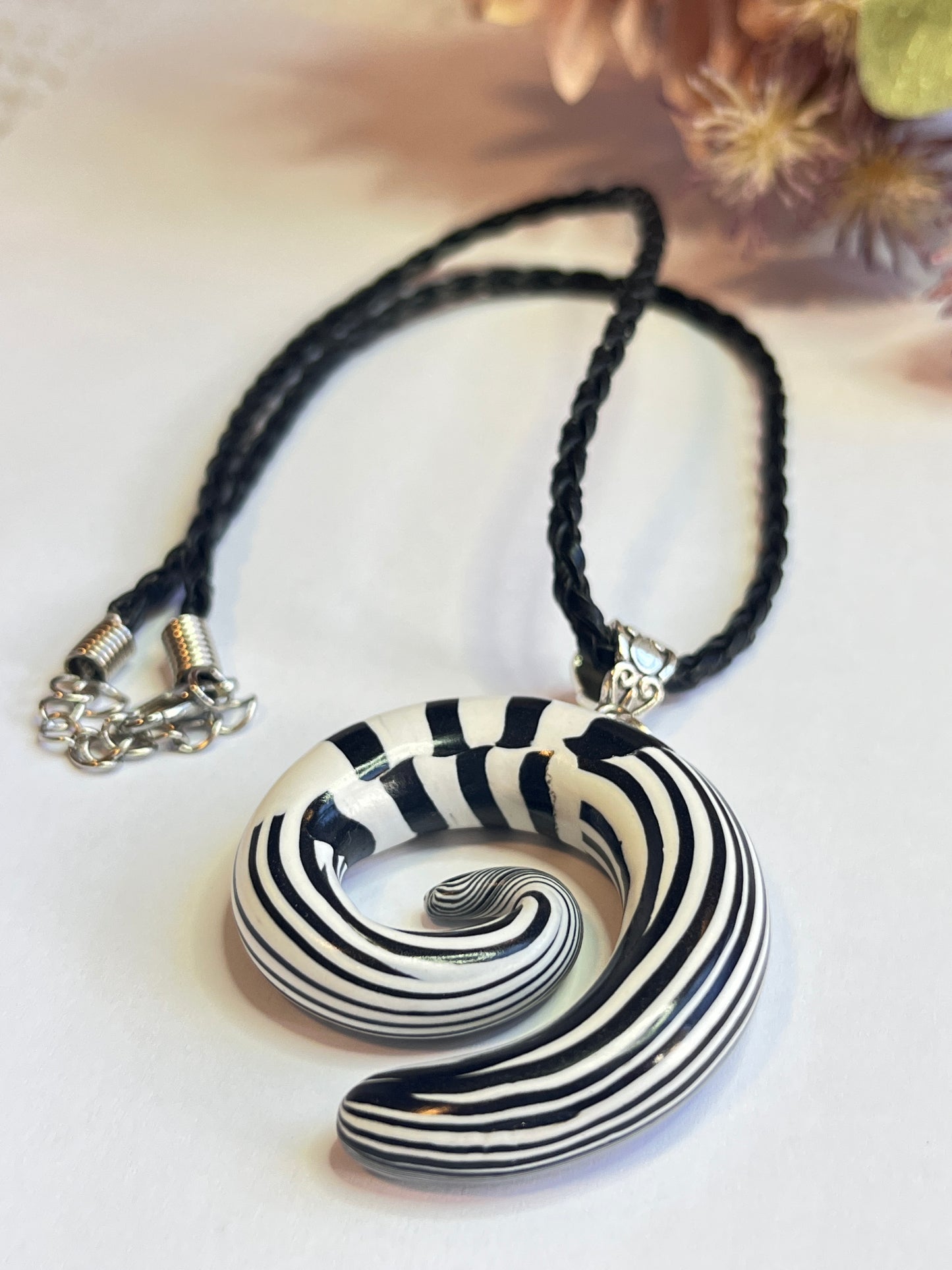 Polymer Clay Black & White Spiral Necklace