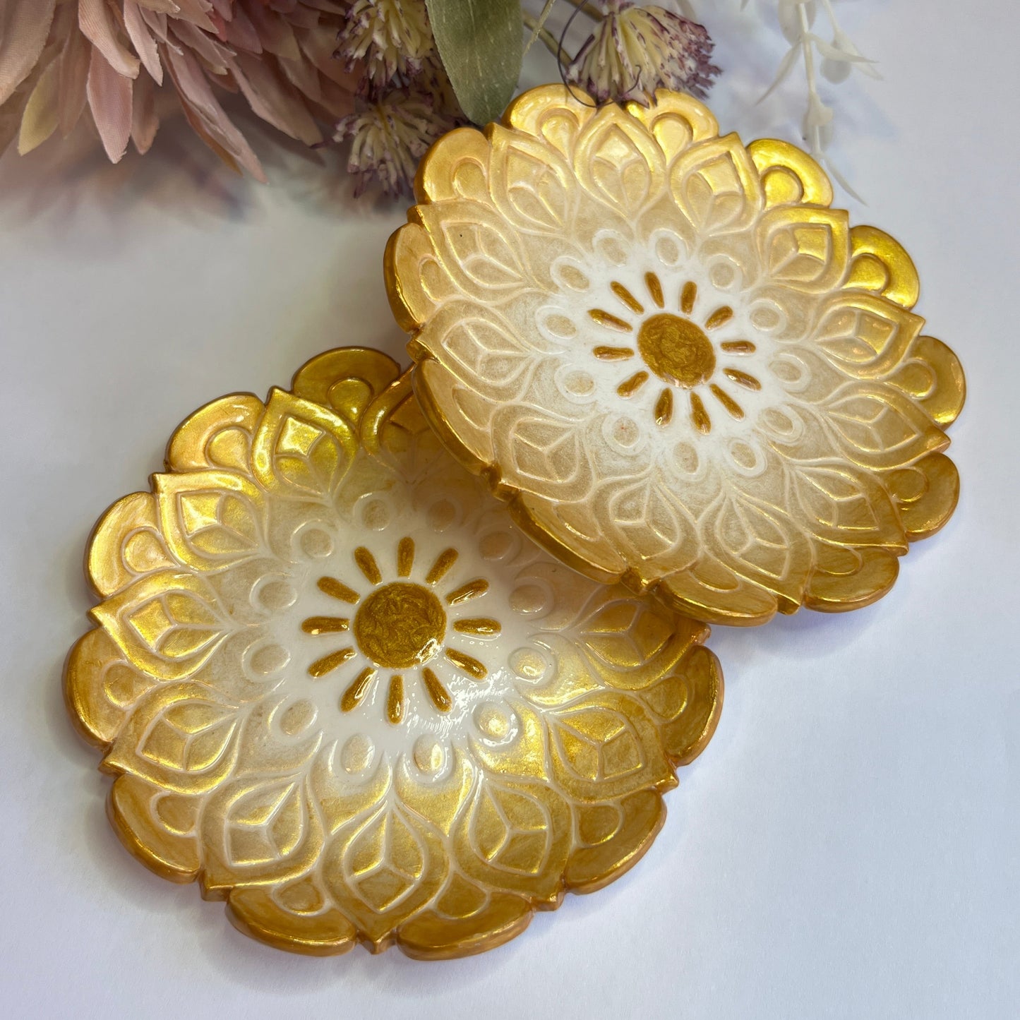 Polymer Clay White & Gold Lotus Trinket Dish
