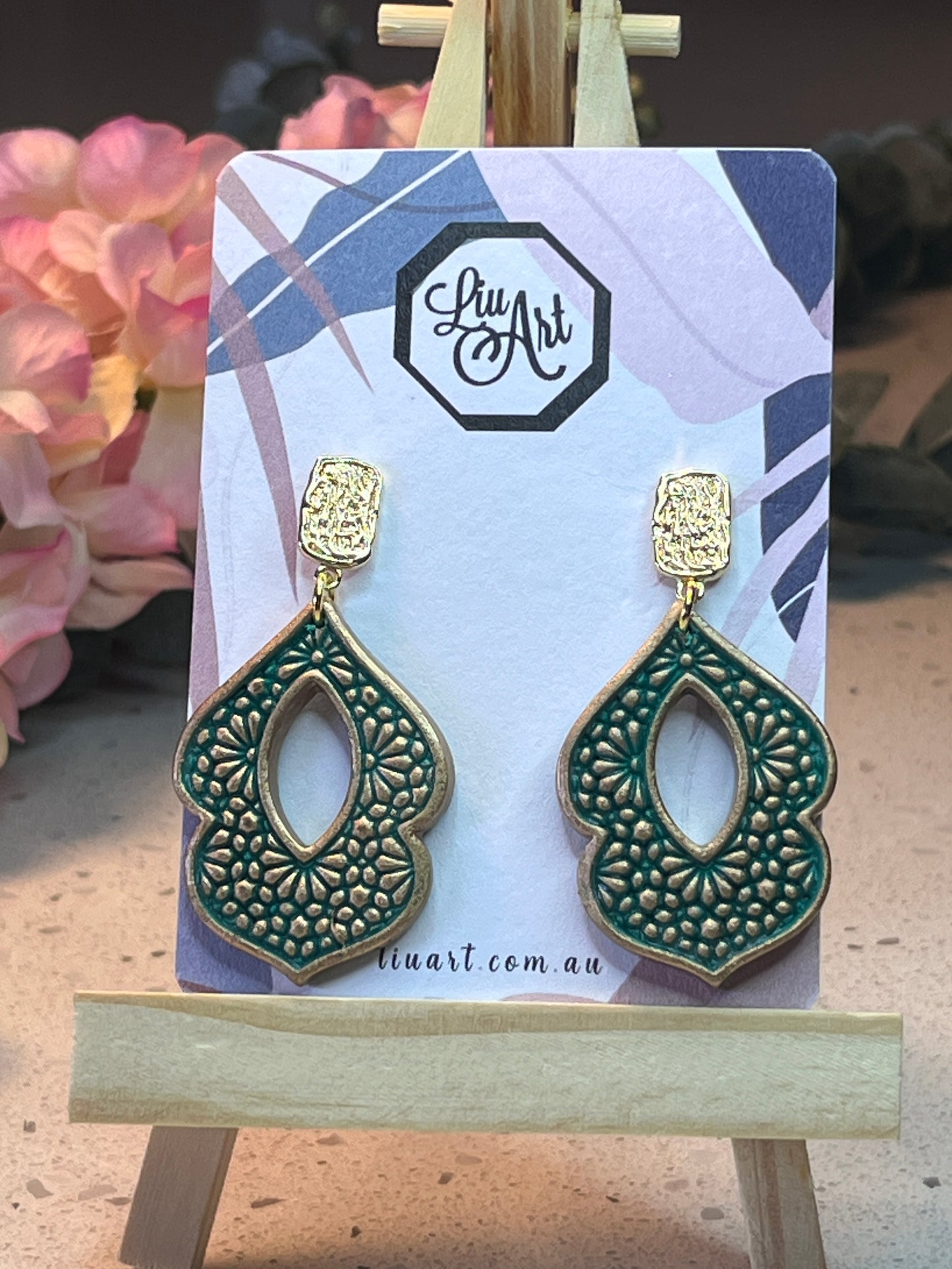 Polymer Clay Green Filigree Drops