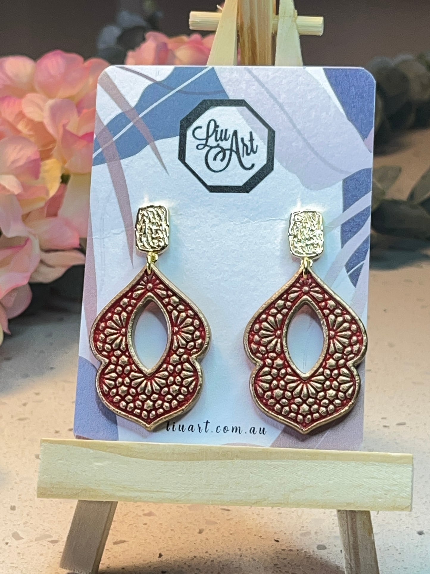 Polymer Clay Red Filigree Drops