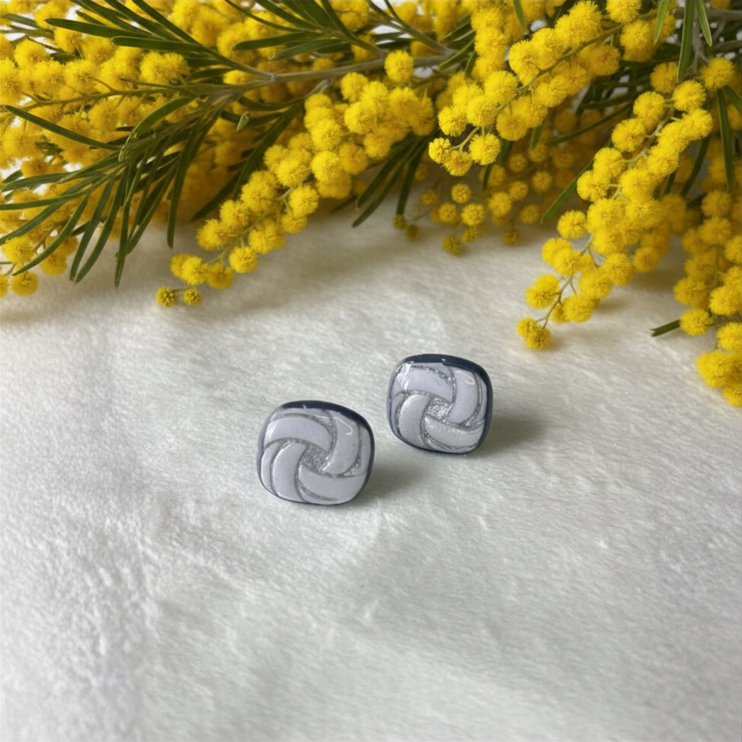Polymer Clay Silver Knot Stud Earrings