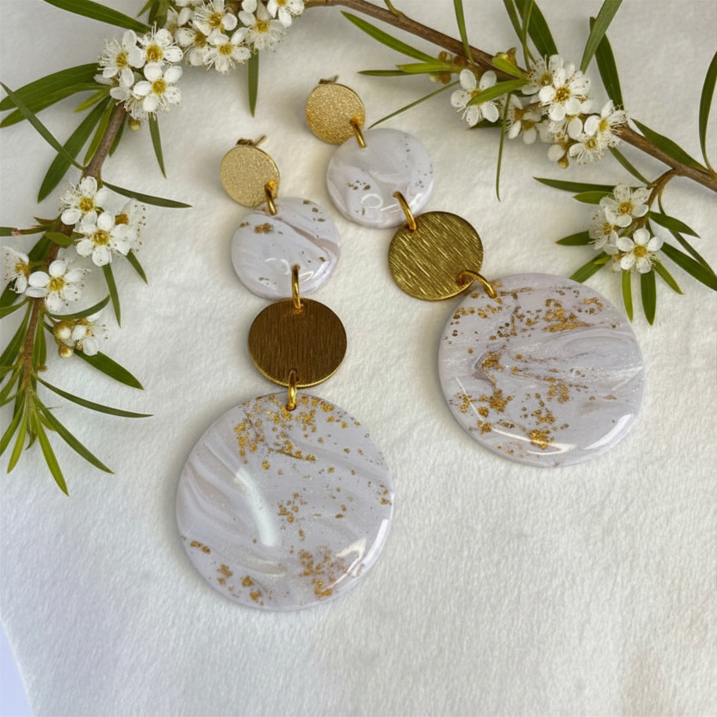 Polymer Clay Golden Pearl Earrings