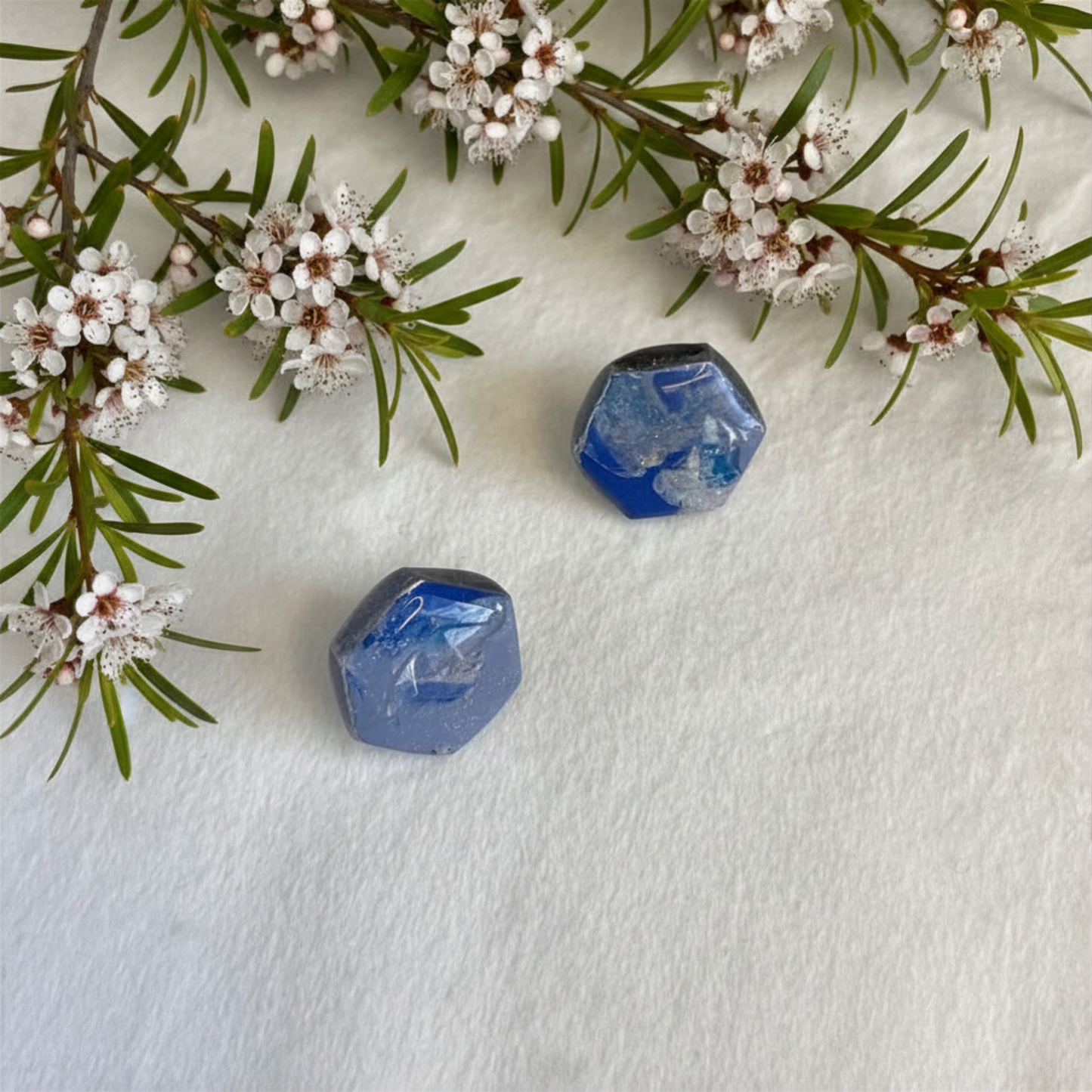 Polymer Clay Blue Marble Hex Earrings