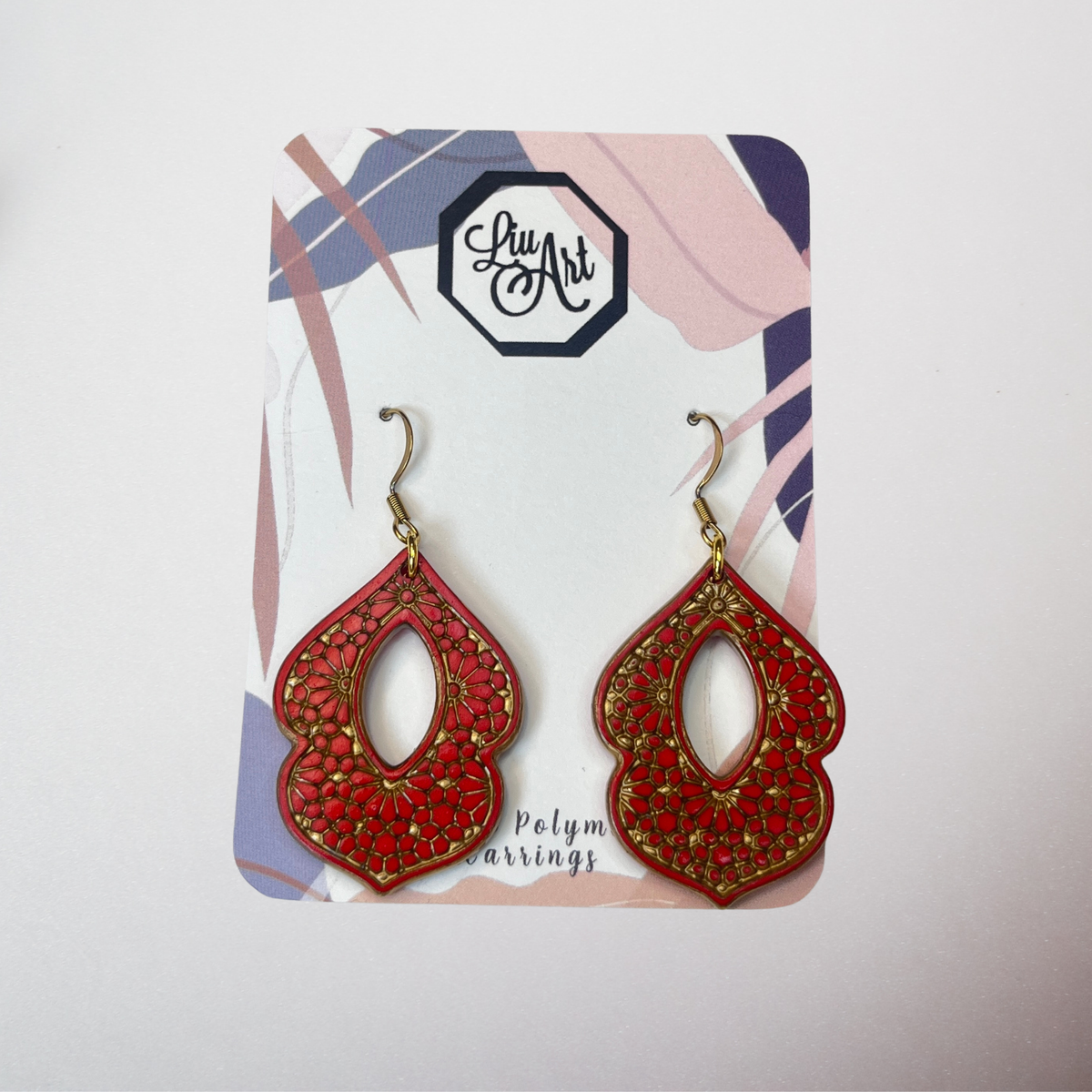 Polymer Clay Red Filigree Drops