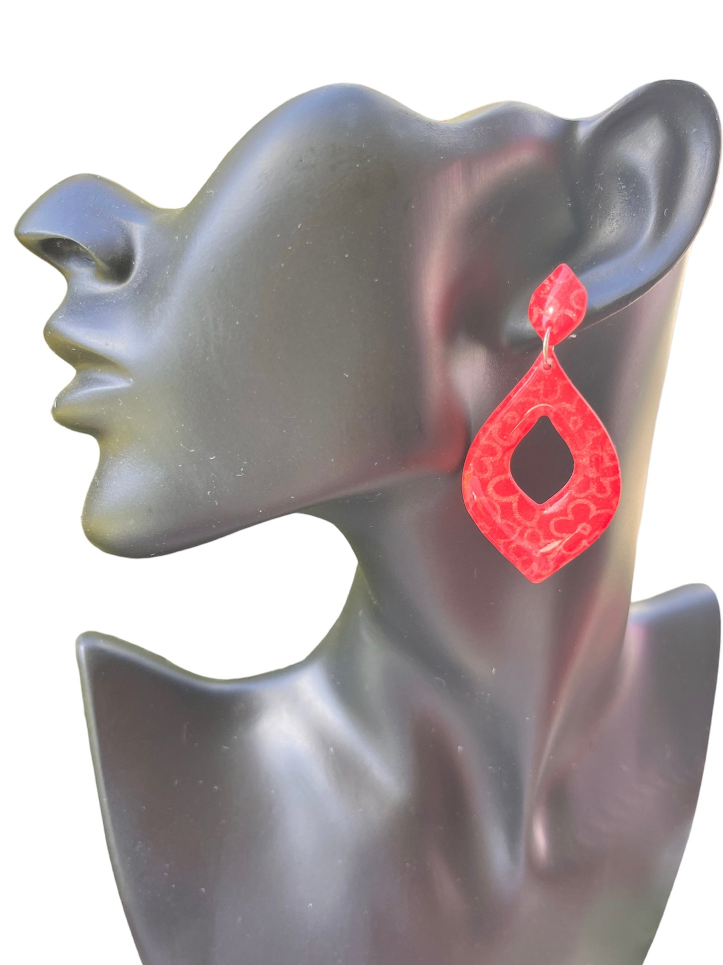 Raspberry Teardrop Polymer Clay Earring - model pose
