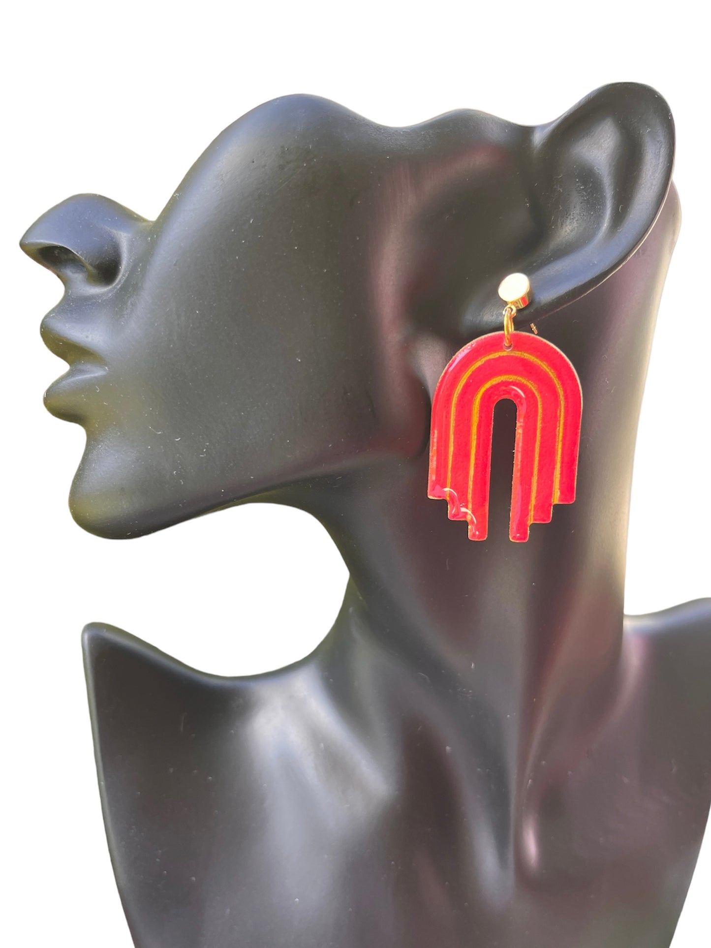 Raspberry Arch Polymer Clay Earring - model pose