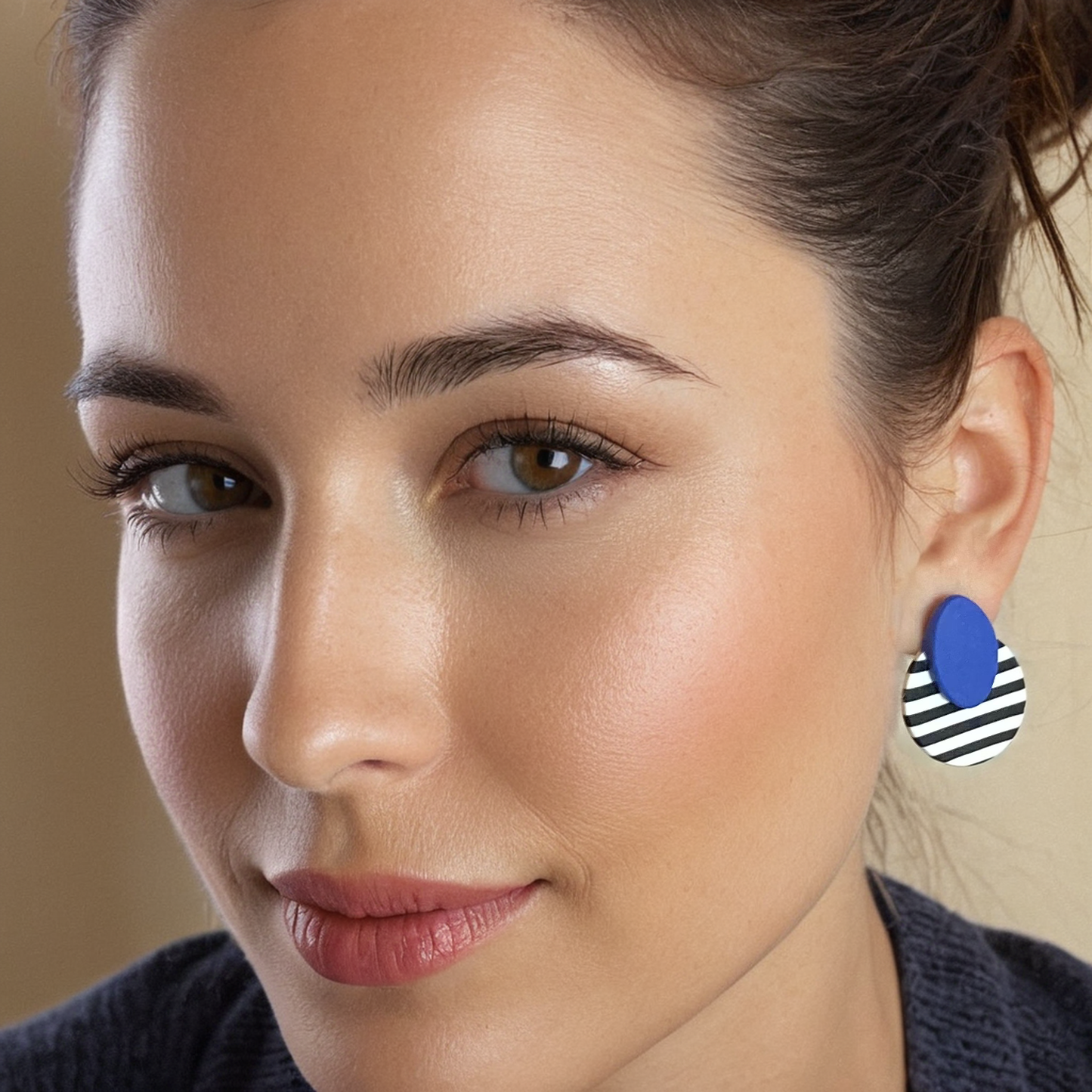 Polymer Clay Blue Stripe Stud