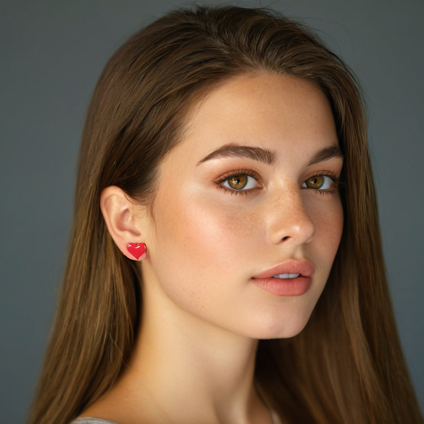 Red Heart Polymer Clay Earring - model pose