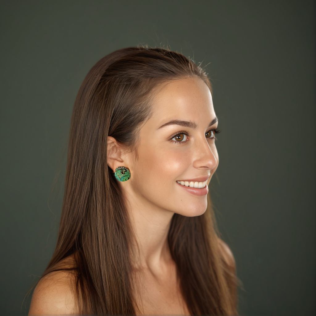 Emerald Forest Gold Flake Polymer Clay Earring - model pose