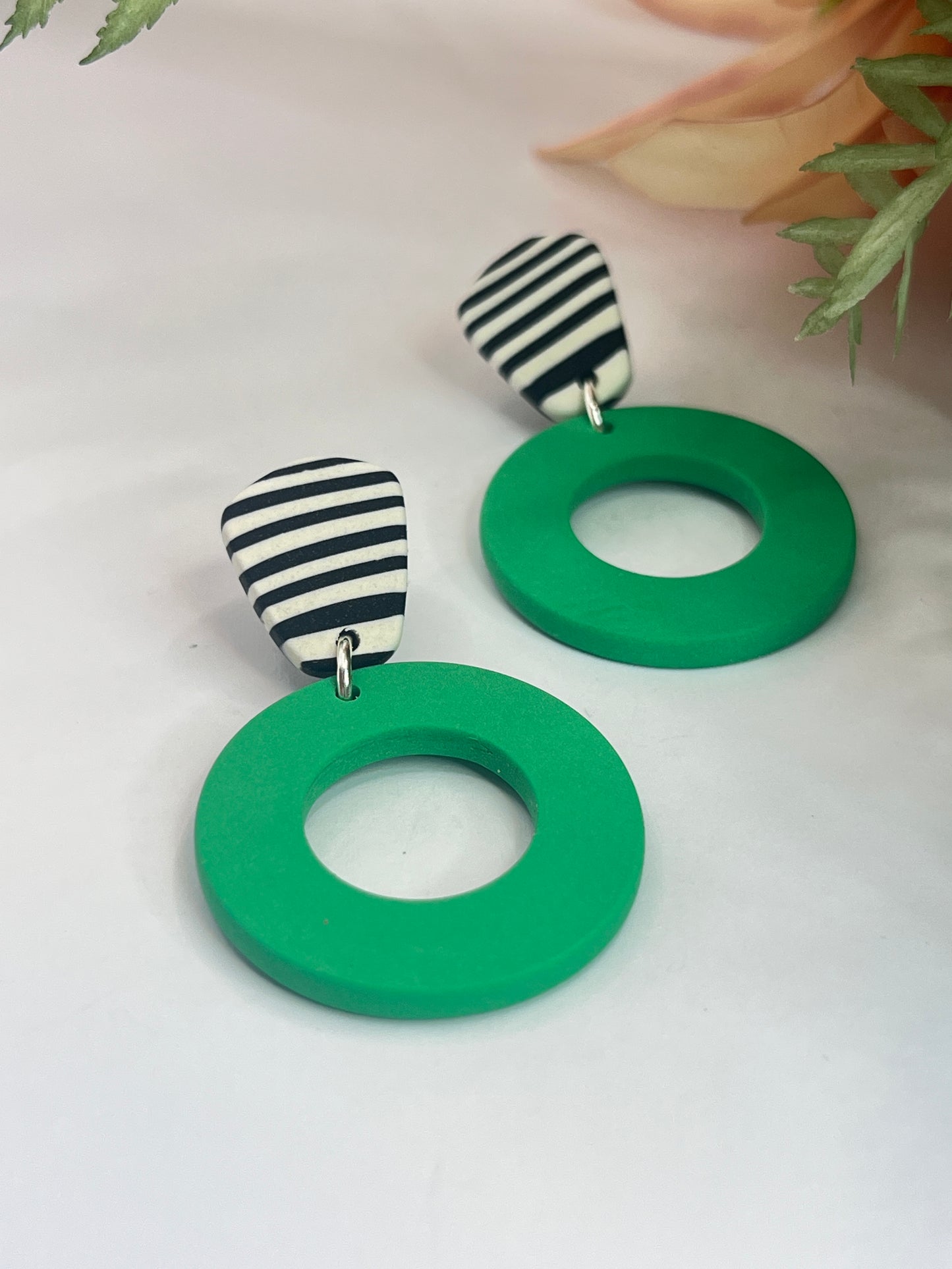 Polymer Clay Green Rings with Stripes