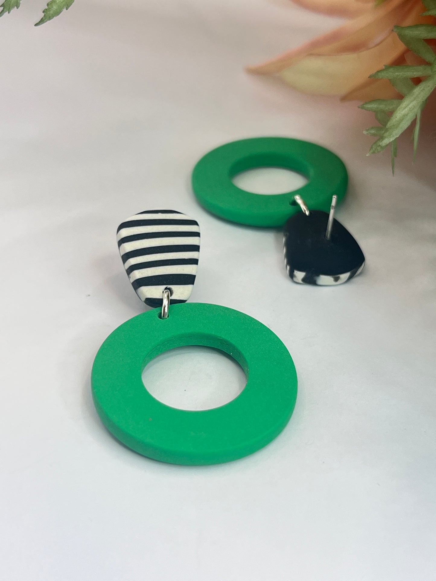 Polymer Clay Green Rings with Stripes