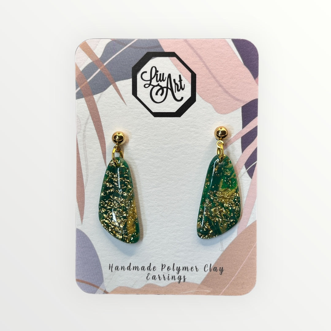 Emerald Glow Polymer Clay Earring - front view