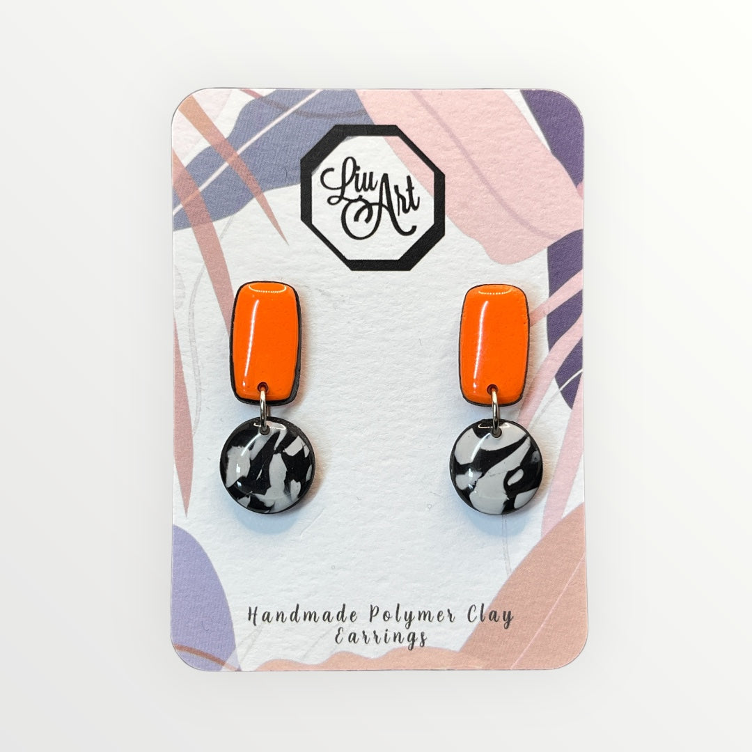 Orange Zebra Polymer Clay Earring - front view