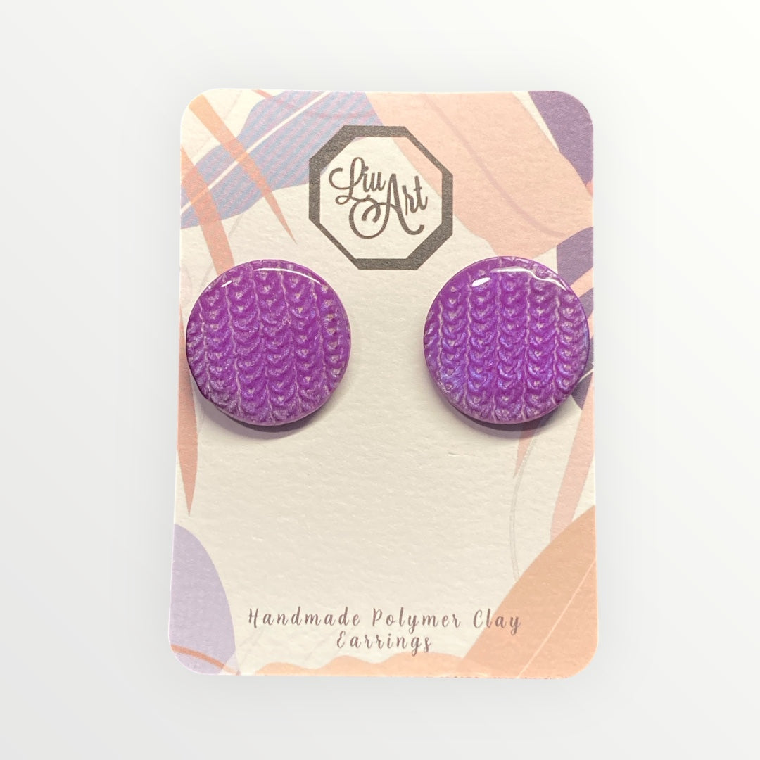 Lavender Knit Pattern Polymer Clay Earring - front view