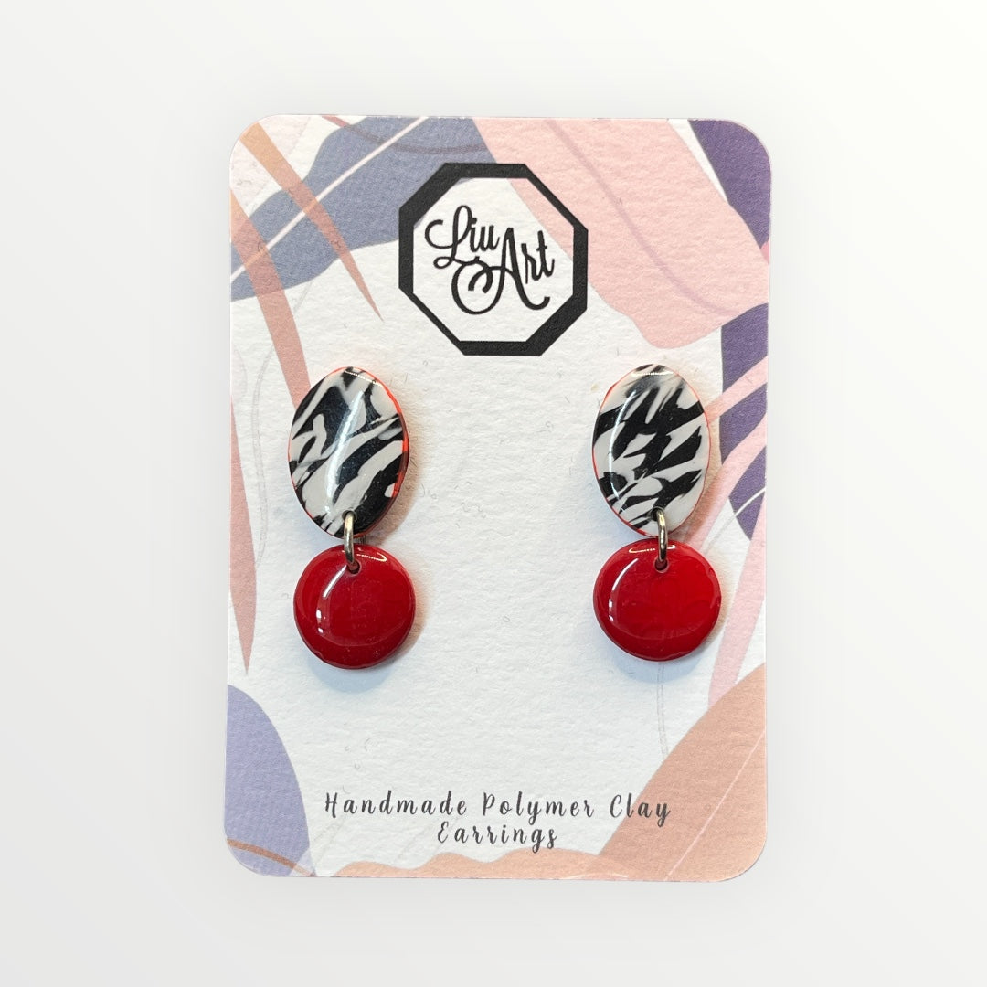 Red Zebra Polymer Clay Earring - front view