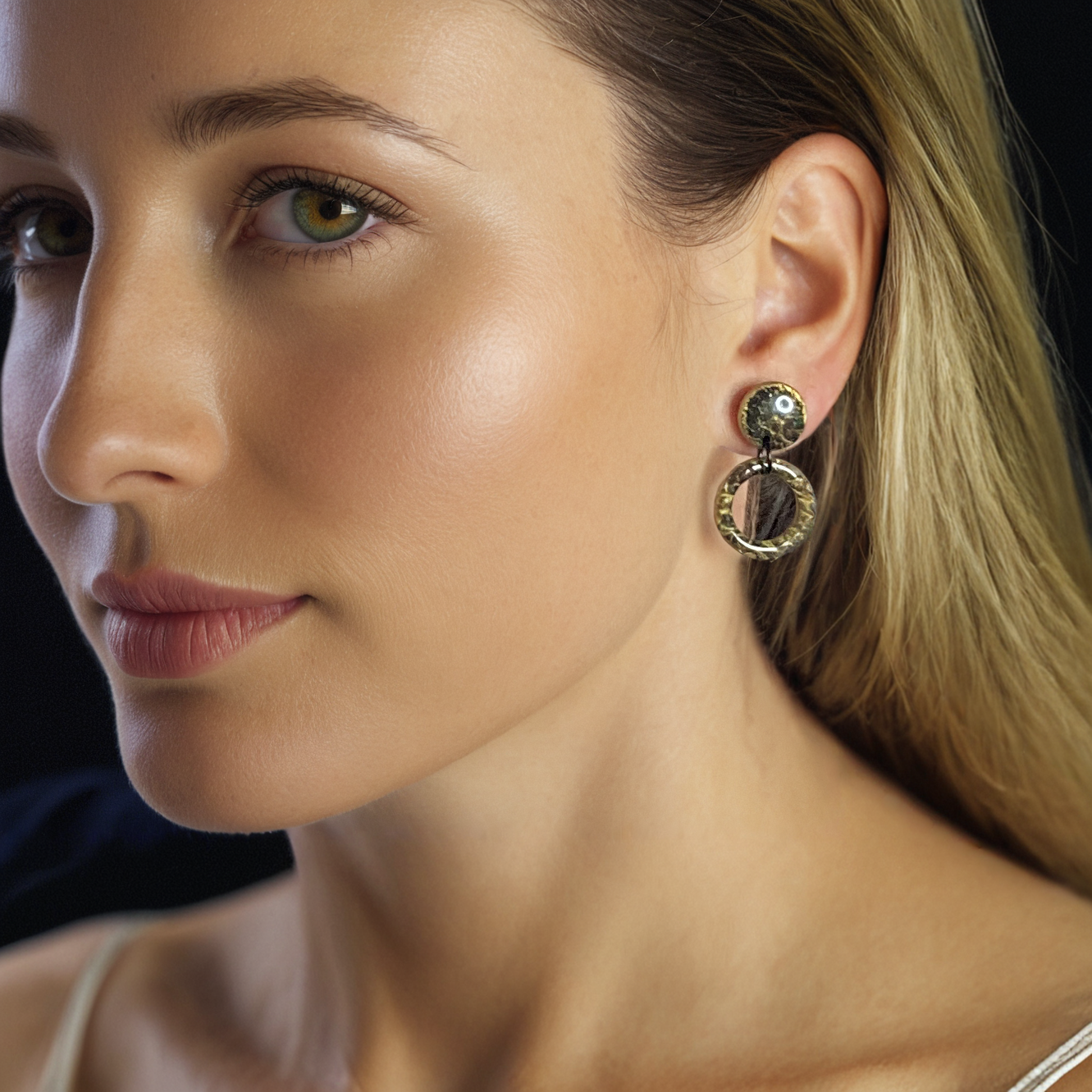 dangling-hoop-polymer-clay-earrings-ebony-eclipse-model-view