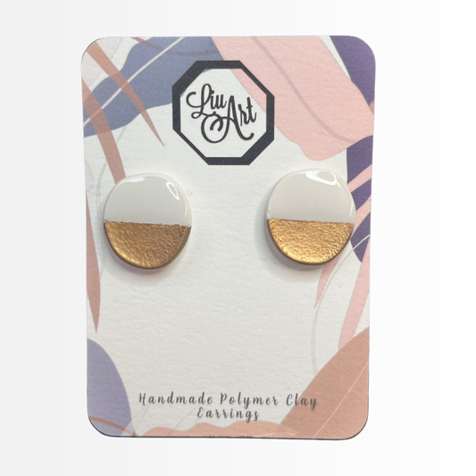 circle-stud-polymer-clay-earrings-white-golden-front-view