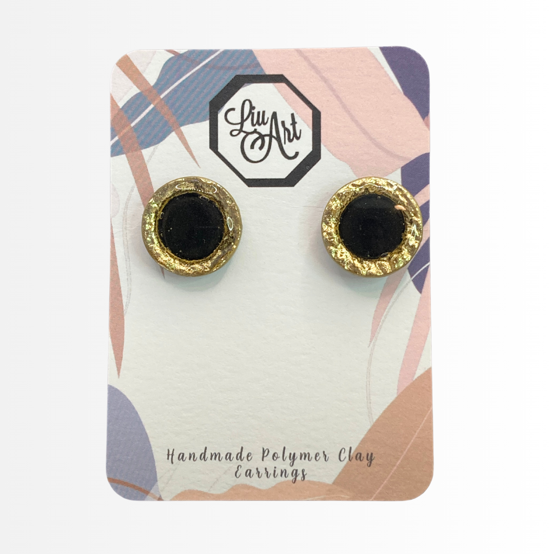 stud-polymer-clay-earrings-golden-rim-front-view