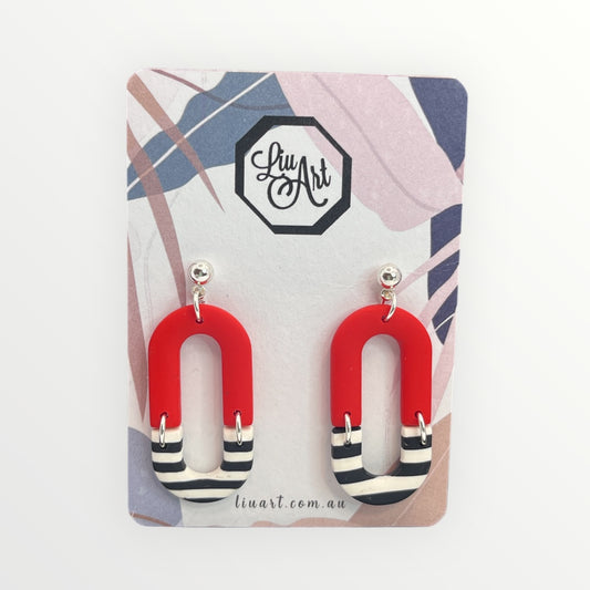 Polymer Clay Oval Red Stripe