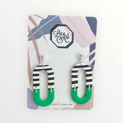 Polymer Clay Green Stripe Hoops