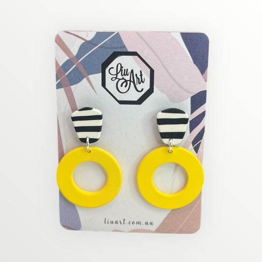 Polymer Clay Yellow Rings With Stripes