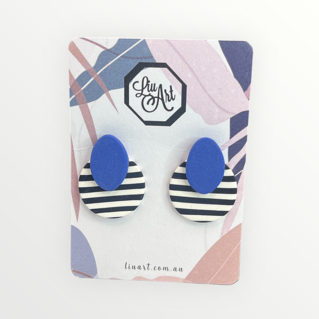 Polymer Clay Blue Stripe Stud