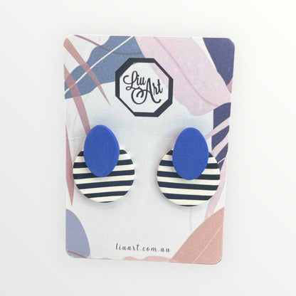 Polymer Clay Blue Stripe Stud