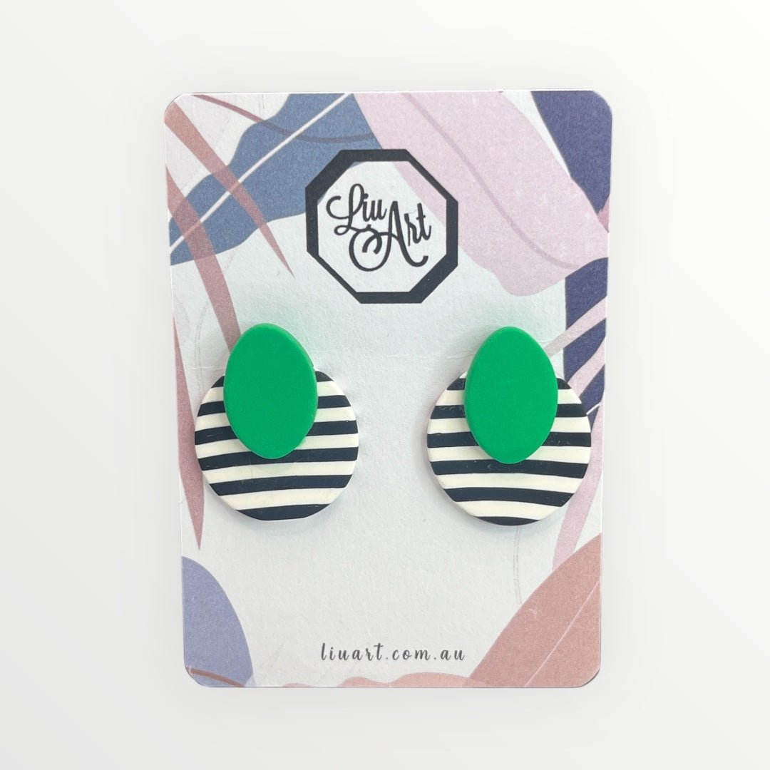 Polymer Clay Green Stripe Stud