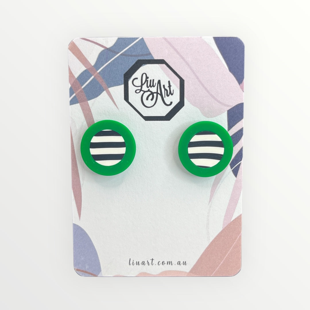 Polymer Clay Green Frame Stripe Studs