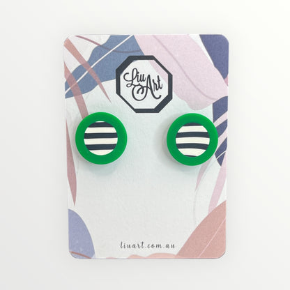 Polymer Clay Green Frame Stripe Studs