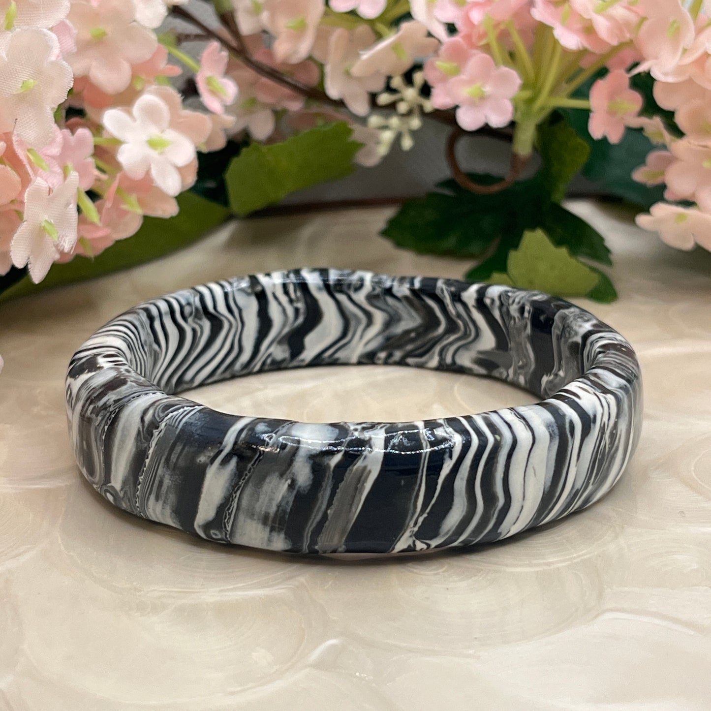 Polymer Clay Monochrome Swirl Bangle