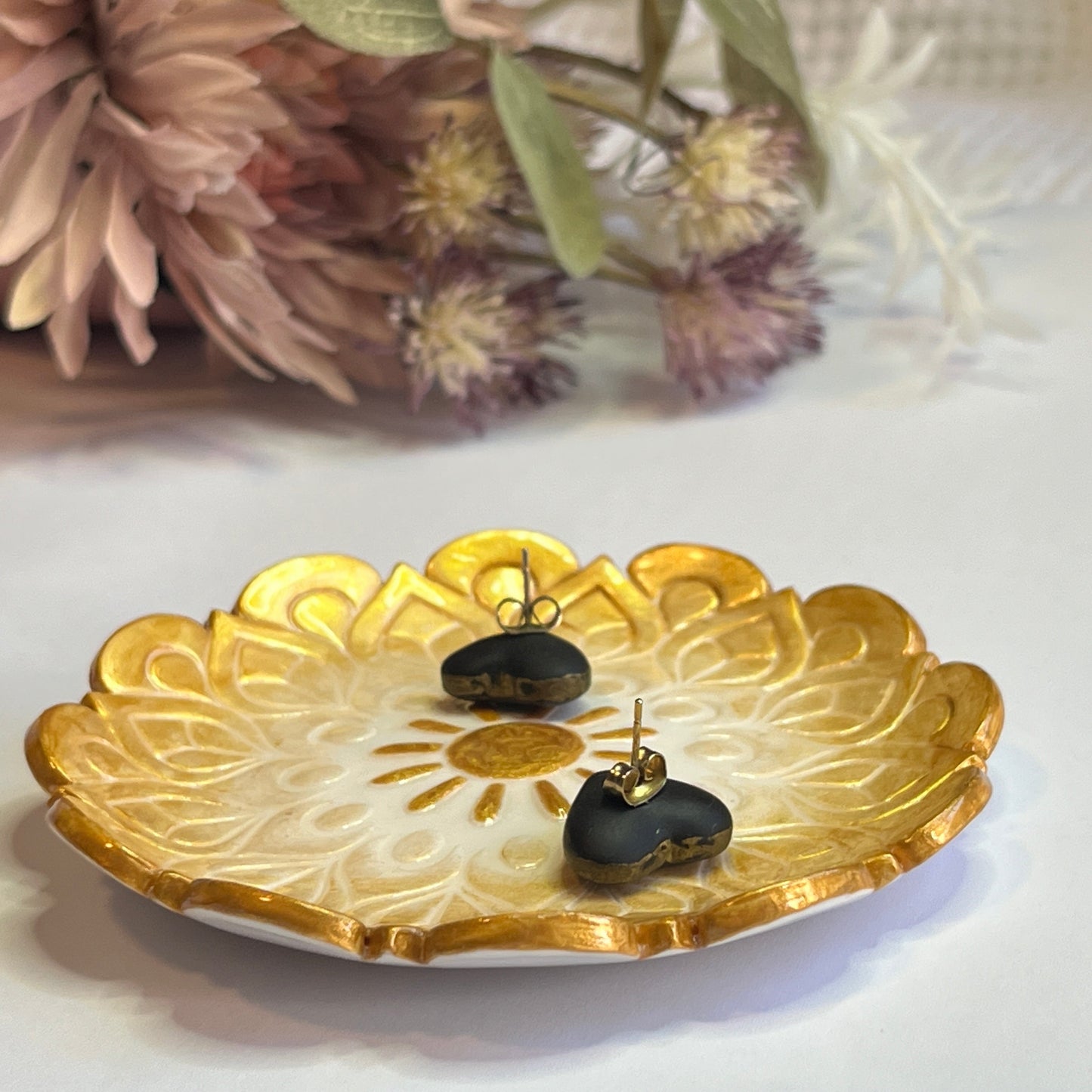 Polymer Clay White & Gold Lotus Trinket Dish