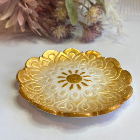 Polymer Clay White & Gold Lotus Trinket Dish