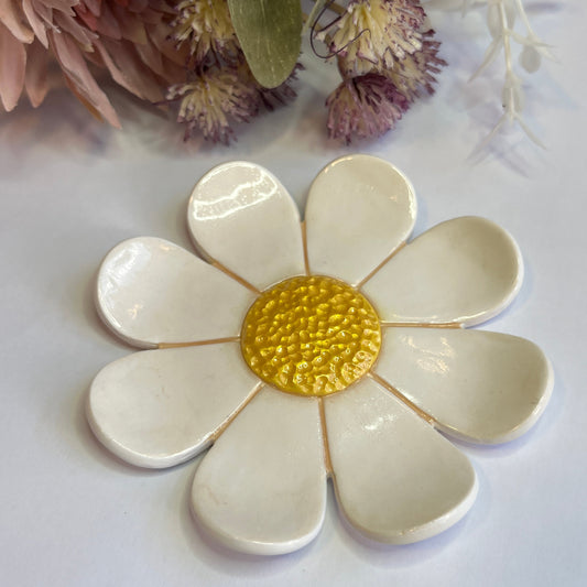Polymer Clay White Daisy Trinket Dish