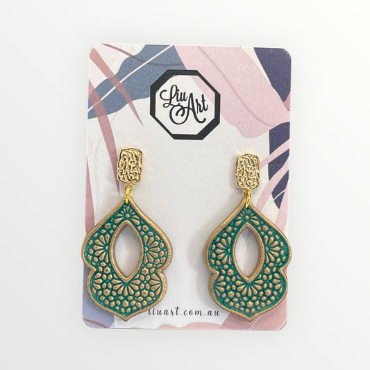 Polymer Clay Green Filigree Drops