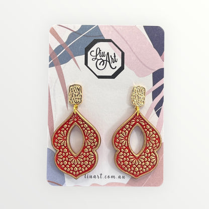 Polymer Clay Red Filigree Drops