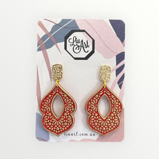 Polymer Clay Red Filigree Drops