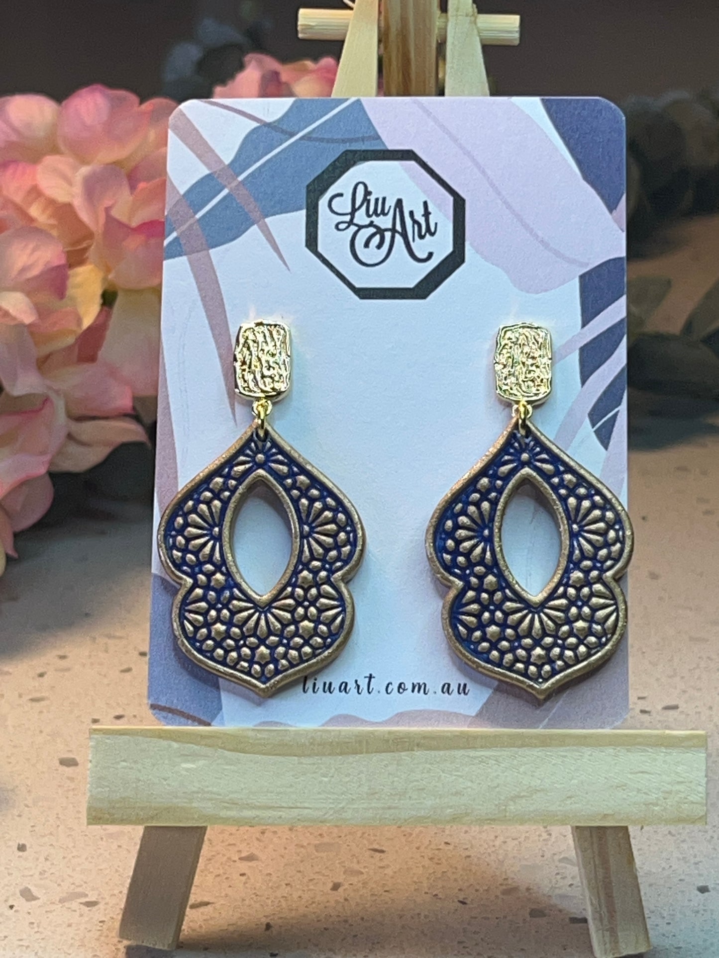 Polymer Clay Blue Filigree Drops
