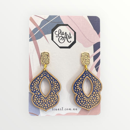 Polymer Clay Blue Filigree Drops