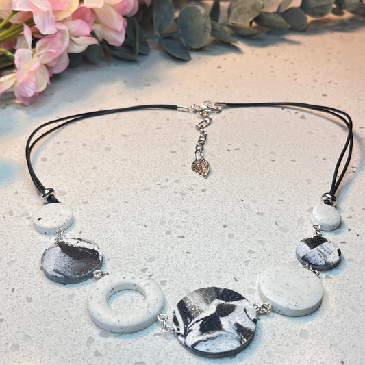 Polymer Clay Textured White & Charcoal Necklace