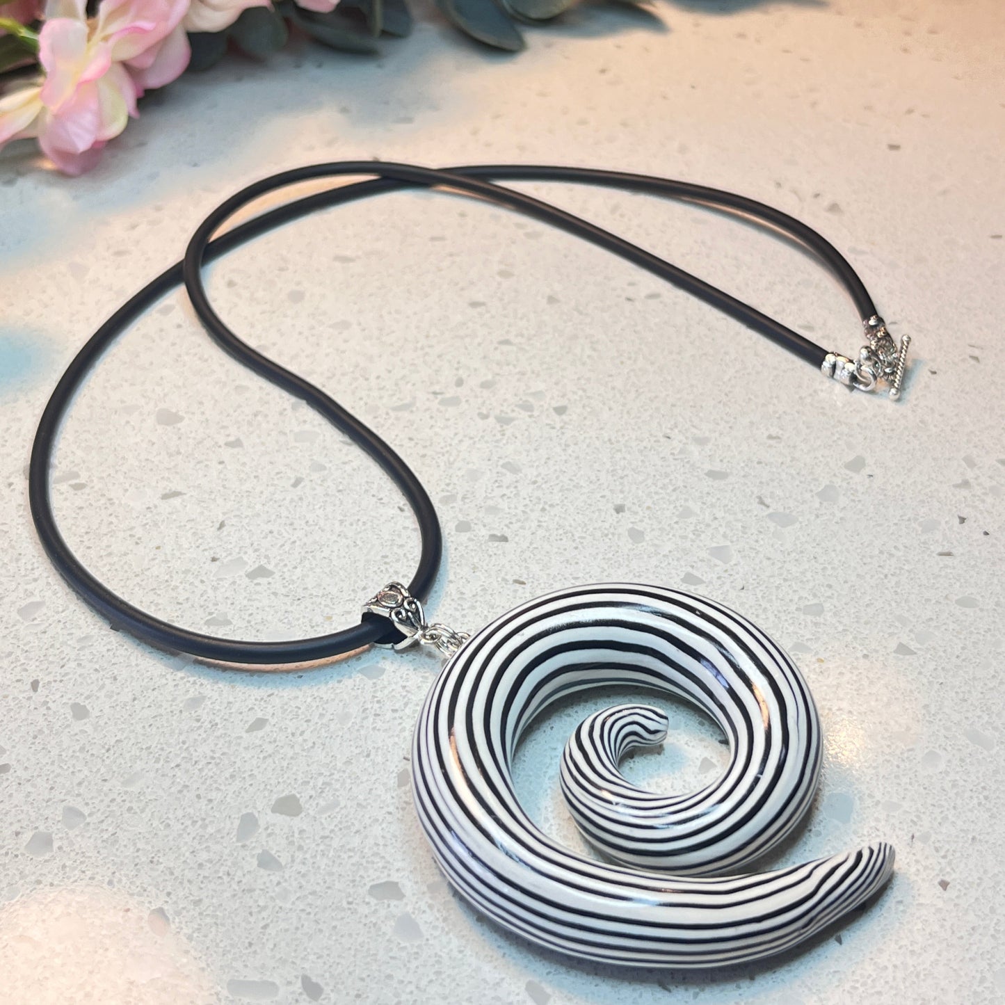 Polymer Clay Striped Pendant Necklace