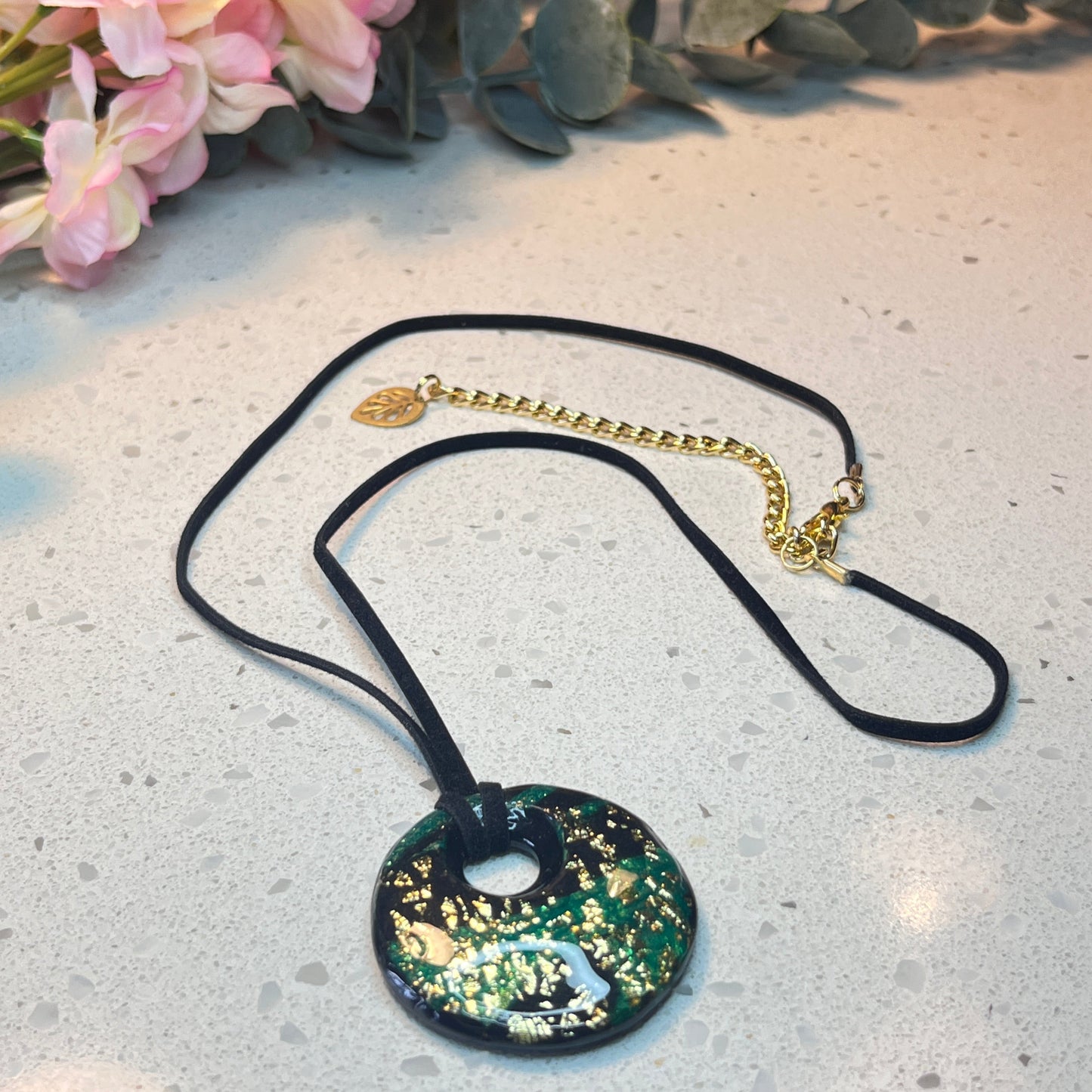 Polymer Clay Golden Orbit Necklace