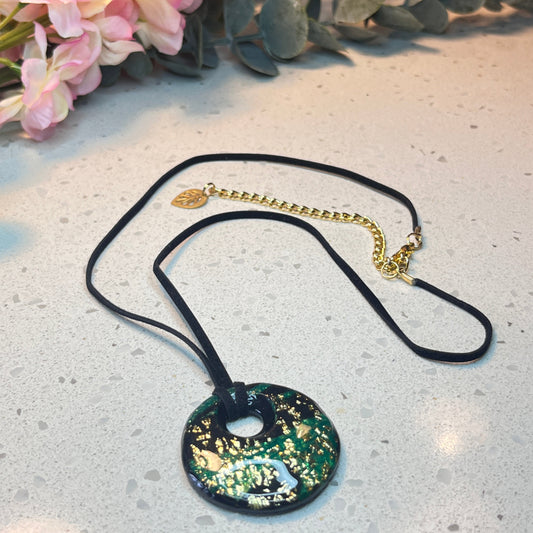 Polymer Clay Golden Orbit Necklace
