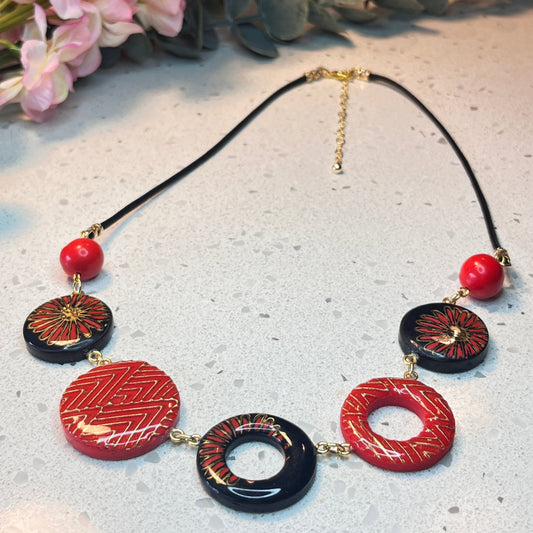 Polymer Clay Crimson Bloom Necklace